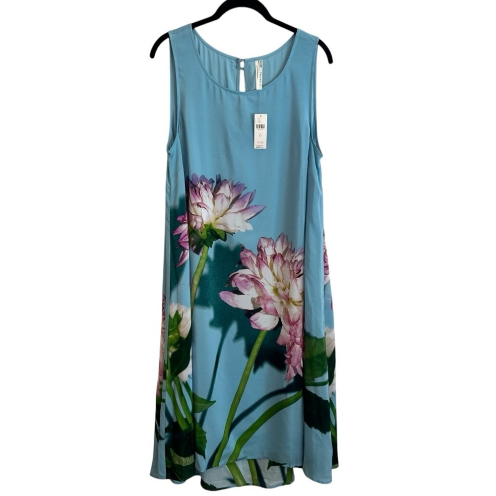 Anthropologie Blue Floral Asymmetrical Sleeveless Dress
